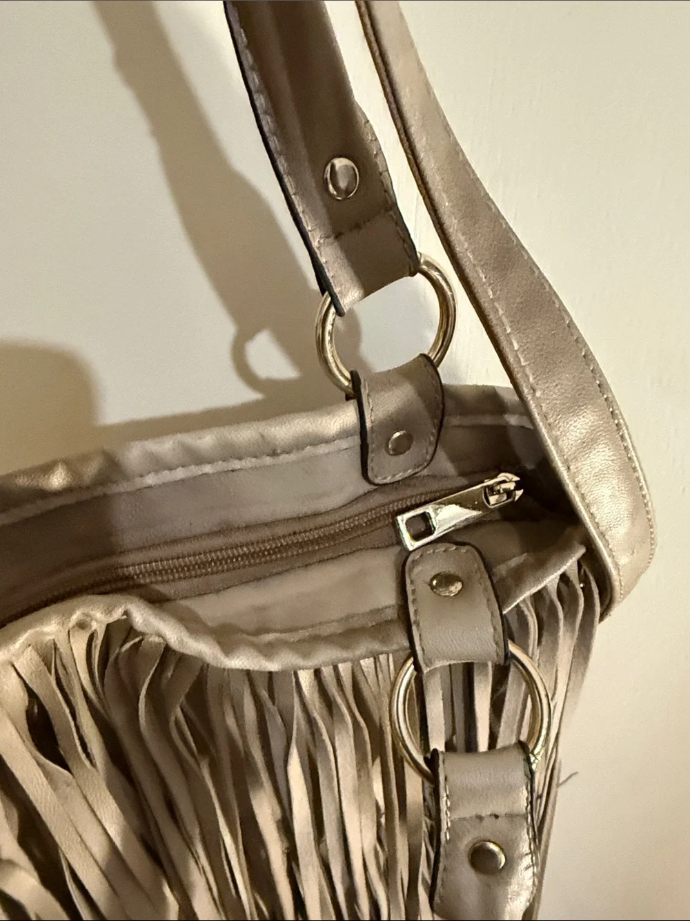 Fringe Crossbody Shoulder Bag in Taupe - Picture 7 of 12